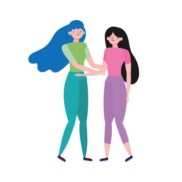 Två kvinnor tillsammans vänner tecken — Stock vektor