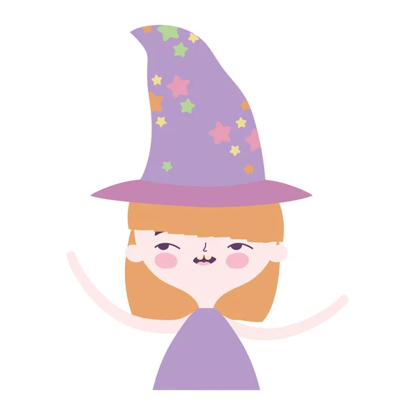 Ευτυχισμένο αποκριάτικο εορταστικό κορίτσι με στολή καπέλου — Διανυσματικό Αρχείο