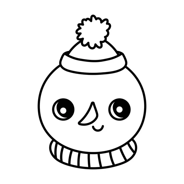 Cute snowman with hat and scarf happy christmas thick line — Archivo Imágenes Vectoriales