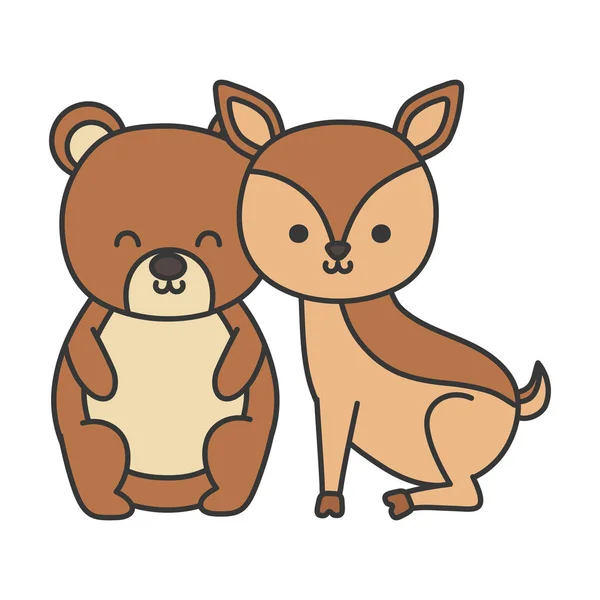 Pequeno bonito urso e veado desenhos animados animais — Vetor de Stock