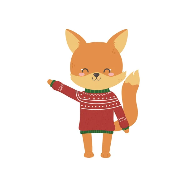 Merry christmas celebration cute fox with ugly sweater decoration — Wektor stockowy