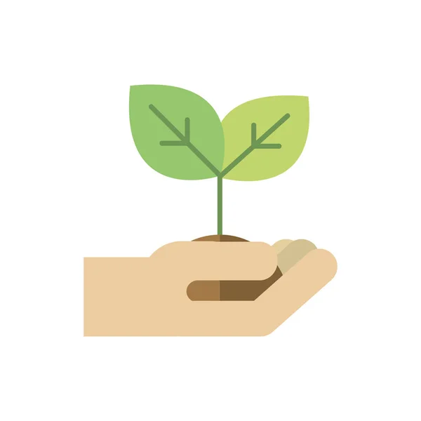 Mão com ícone de energia verde vegetal — Vetor de Stock
