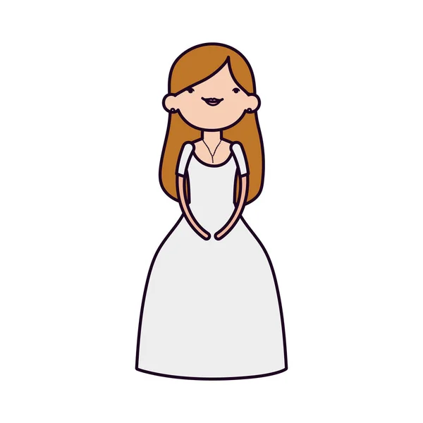 Wedding bride woman elegant dress cartoon character — Vector de stock