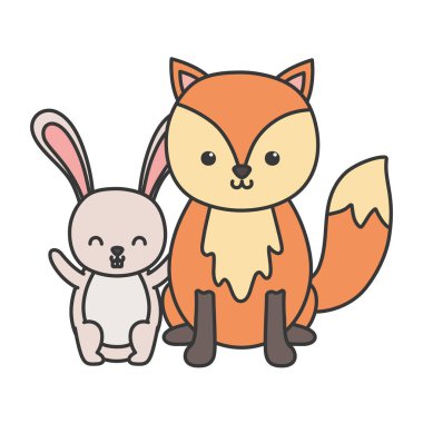 funny little cute fox and rabbit animals