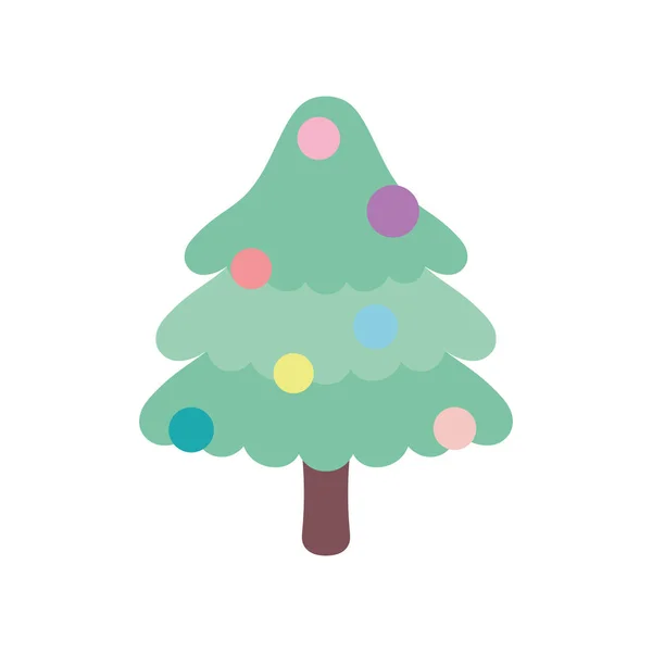 Merry christmas celebration cute pine tree with balls — Vector de stock