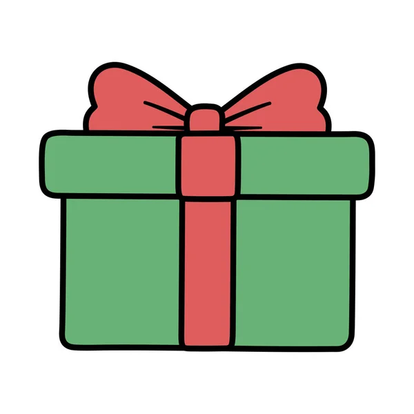 Κόκκινο και πράσινο τυλιγμένο κουτί δώρου διακόσμηση Καλά Χριστούγεννα — Διανυσματικό Αρχείο