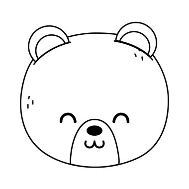 cute polar bear head on white background thick line