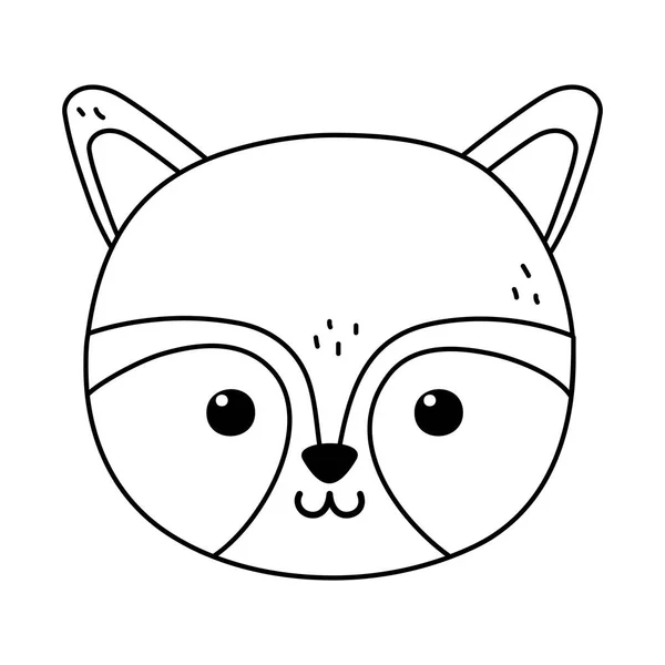 Cute raccoon head animal on white background thick line —  Vetores de Stock