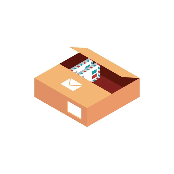 Box with letters envelope correspondence postal mail isometric — Archivo Imágenes Vectoriales