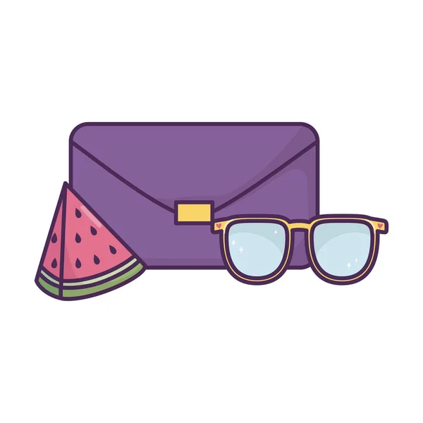 Handbag sunglasses watermelon icon on white background — Stock Vector