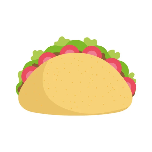 Taco tomatoes lettuce food tradition mexico icon — Wektor stockowy