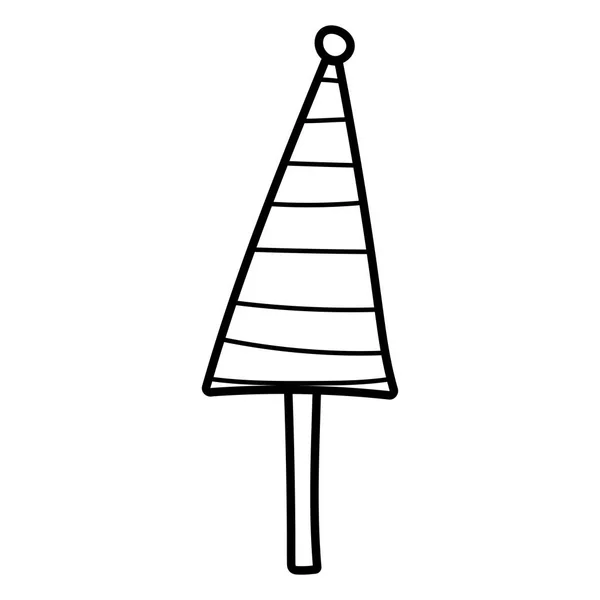 Tall träd med boll dekoration glad jul ikon tjock linje — Stock vektor