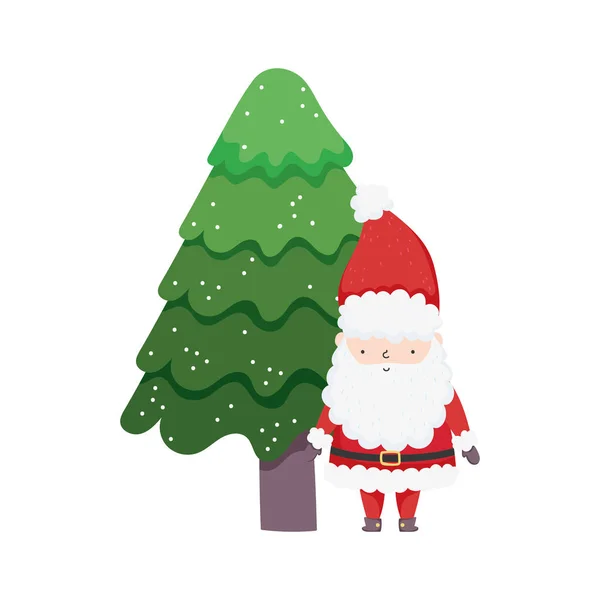 Cute santa claus with tree snow happy christmas. — Vector de stock