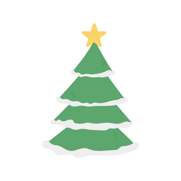 Pine tree with star decoration christmas — стоковый вектор