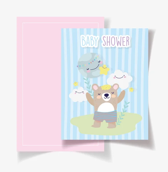 귀여운 곰 세상의 구름 장식 아기 샤워 카드 — 스톡 벡터
