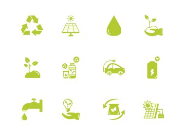 yeşil enerji çevre simgeleri düz biçim belirledi