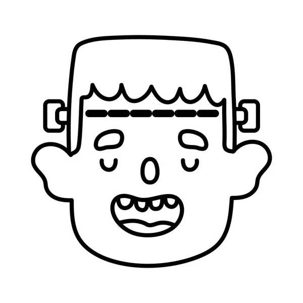 男の子の顔フランケンシュタイントリックトリックや幸せなハロウィンラインデザインを扱う — ストックベクタ