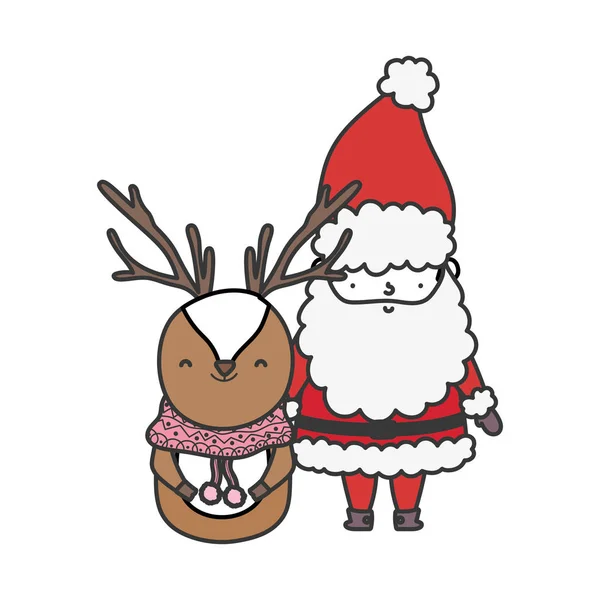 Merry christmas celebration santa claus deer with scarf — Stock Vector