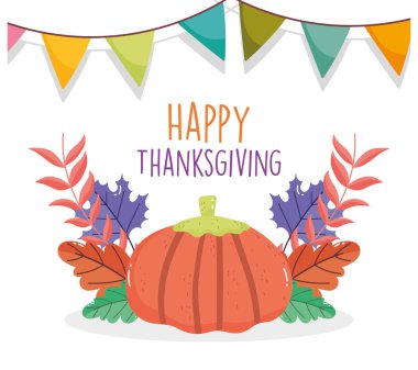 Mutlu şükran günü kutlaması balkabağı flamaları yeşillik sonbaharı