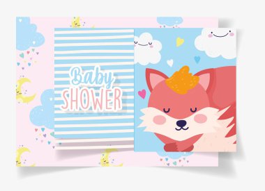 Tilki uykusu bulutları arka plan çizgileri bebek duş kartı