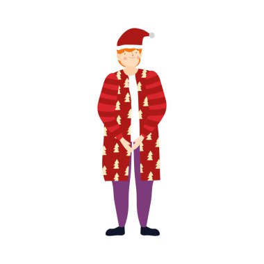 merry christmas man with warm clothes and hat