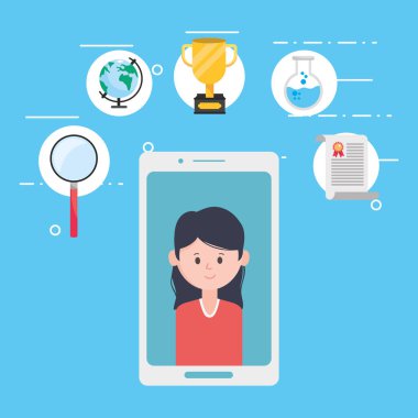 Avatar kadın ve çevrimiçi konsept vektör tasarımı öğrenme