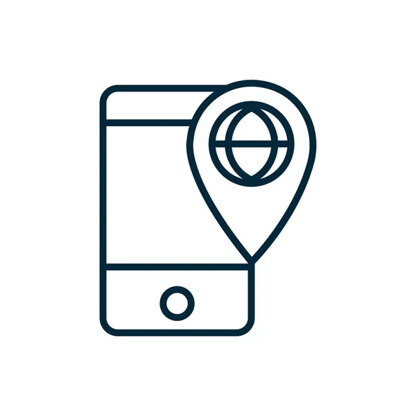 Smartphone world location pin internet of things line icon — Vector de stock