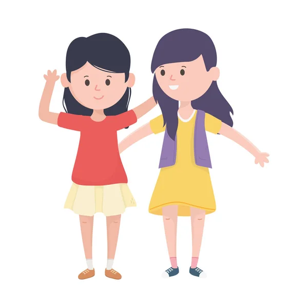 Two women hugging friendly characters — Stockvector