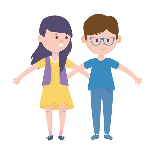Young couple standing characters cartoon — 스톡 벡터