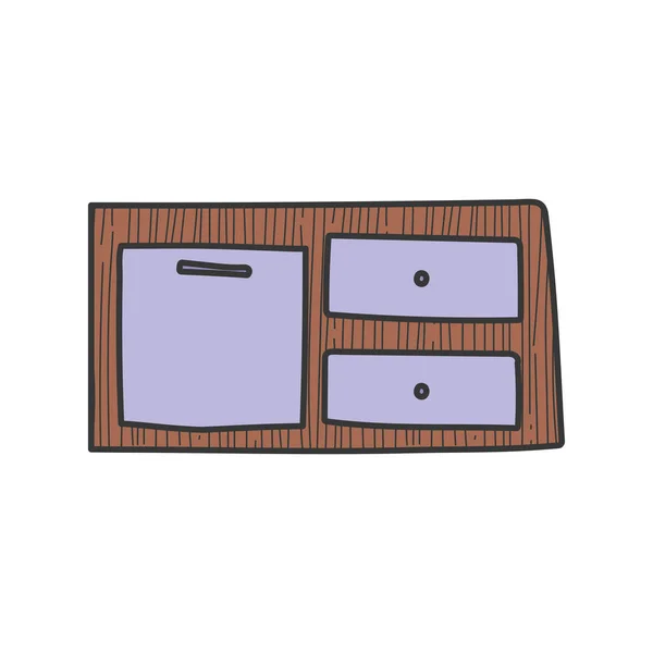 Brown and purple table drawers furniture icon — Stock Vector