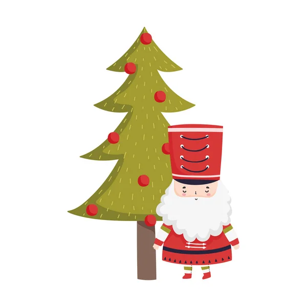 Merry christmas santa claud and decorative tree with balls — 스톡 벡터