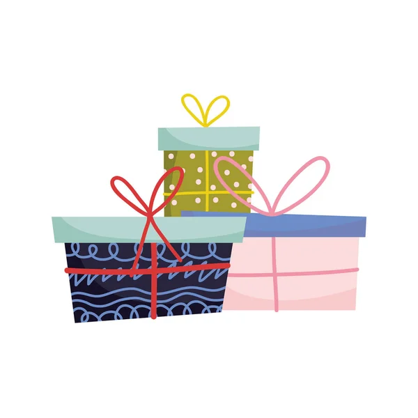 Wrapped gift boxes celebration merry christmas — Vetor de Stock