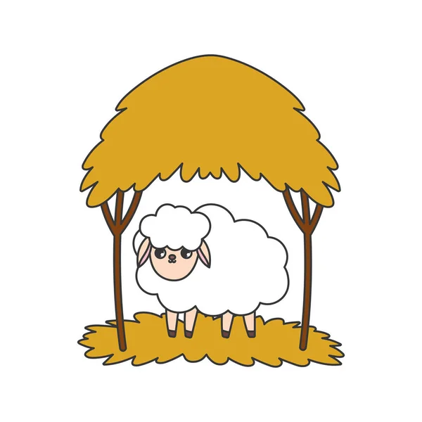 Sheep hut nature outdoor cartoon design — Stock vektor