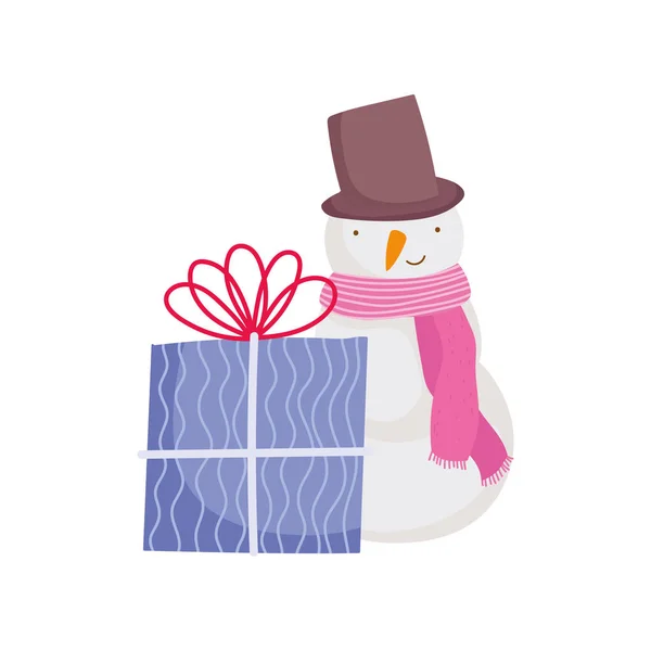 Merry christmas celebration snowman gift box — Vetor de Stock