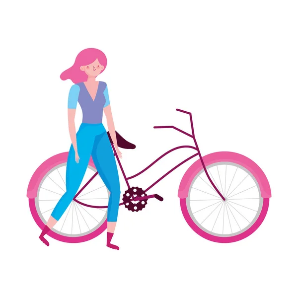 Young woman riding bike ecology concept — Vector de stock