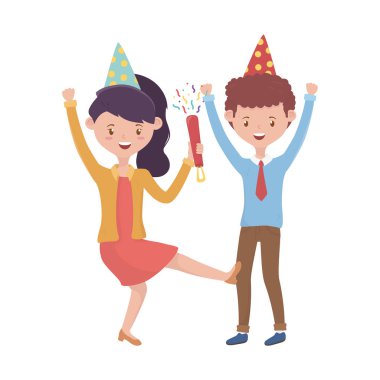 Woman and man with birthday hat vector design