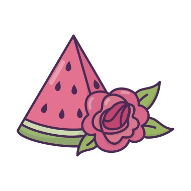 Beyaz arkaplanda karpuz ve çiçek simgesi