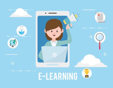 Avatar kadın ve çevrimiçi konsept vektör tasarımı öğrenme