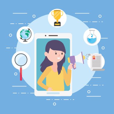 Avatar kadın ve çevrimiçi konsept vektör tasarımı öğrenme