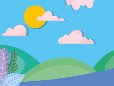 manzara tepeleri yapraklar güneş bulutları doğa gökyüzü