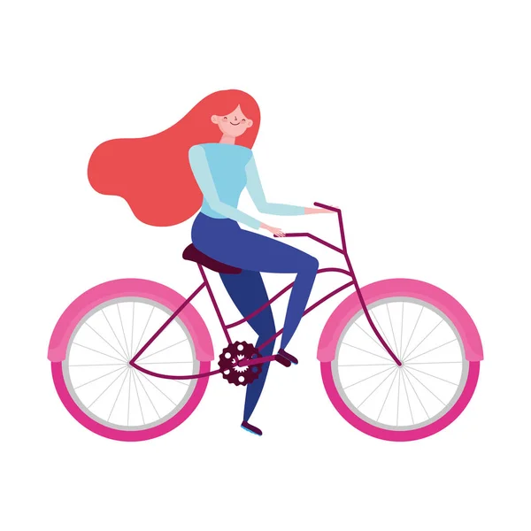 Young woman riding bike ecology concept — 스톡 벡터