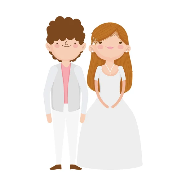 Pareja de bodas, novia y novia en trajes elegantes de dibujos animados — Archivo Imágenes Vectoriales
