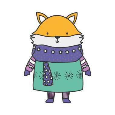 Mutlu noeller. Süveter ve eşarpla sevimli geyikler.