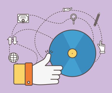 Hand like cd and social media icon set vector design