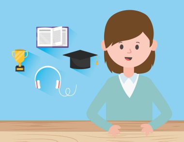 Avatar kadın ve çevrimiçi konsept vektör tasarımı öğrenme