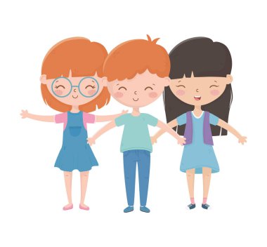 Kızlar ve erkek çizgi film vektör tasarımı