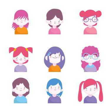 cute little boys and girls characters portrait set