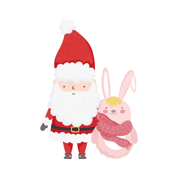 Веселого різдвяного святкування Санта Клауса кролика з шарфом — стоковий вектор