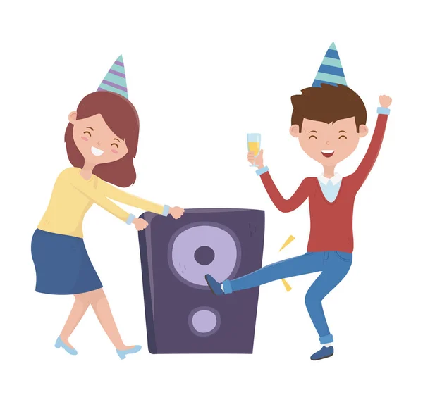 Woman and man with birthday hat vector design — Stock vektor
