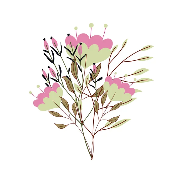 Isolated flowers and leaves drawing vector design — Stok Vektör